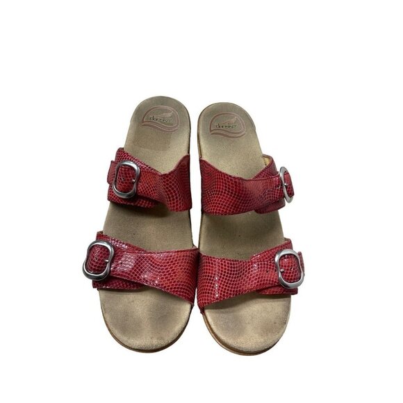 Dansko Women's Sophie Wedge Heel Leather Slip On Sandals Size EU 41 US 9.5 Red - Picture 2 of 8
